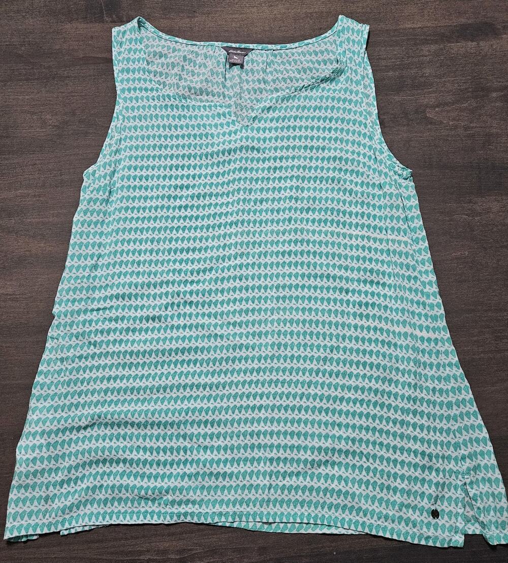 Eddie Bauer Sleeveless V-Neck Blouse Size Small Green Lightweight Summer Top